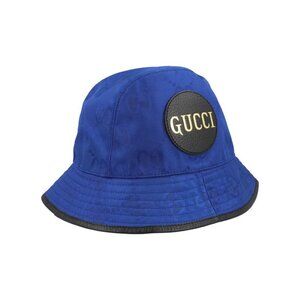 Gucci Men’s GG Monogram Bucket Hat – Royal Blue & Black, Size M, Logo Patch NEW